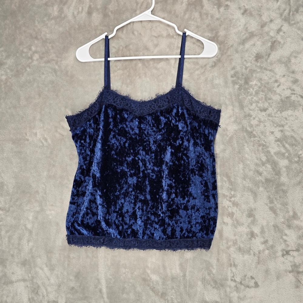 NO BOUNDARIES Blue Velvet Lace‎ Trim Cami Top Large Stretchy Adjustable Straps